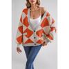 Winter Hot Sale V-neck Rhombus Splicing Contrasting Color Loose Knitted Cardigan Jacket Women