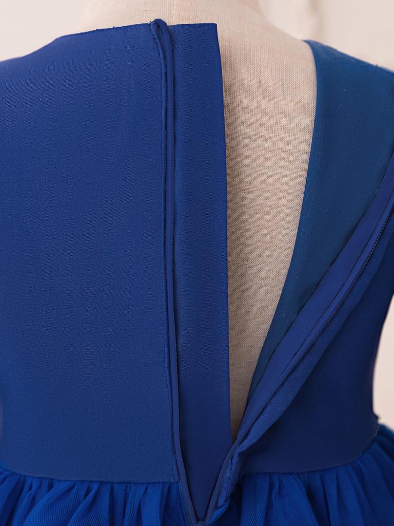 Blue Muslim Evening Dress with Long Sleeves and Puffy Tulle Skirt