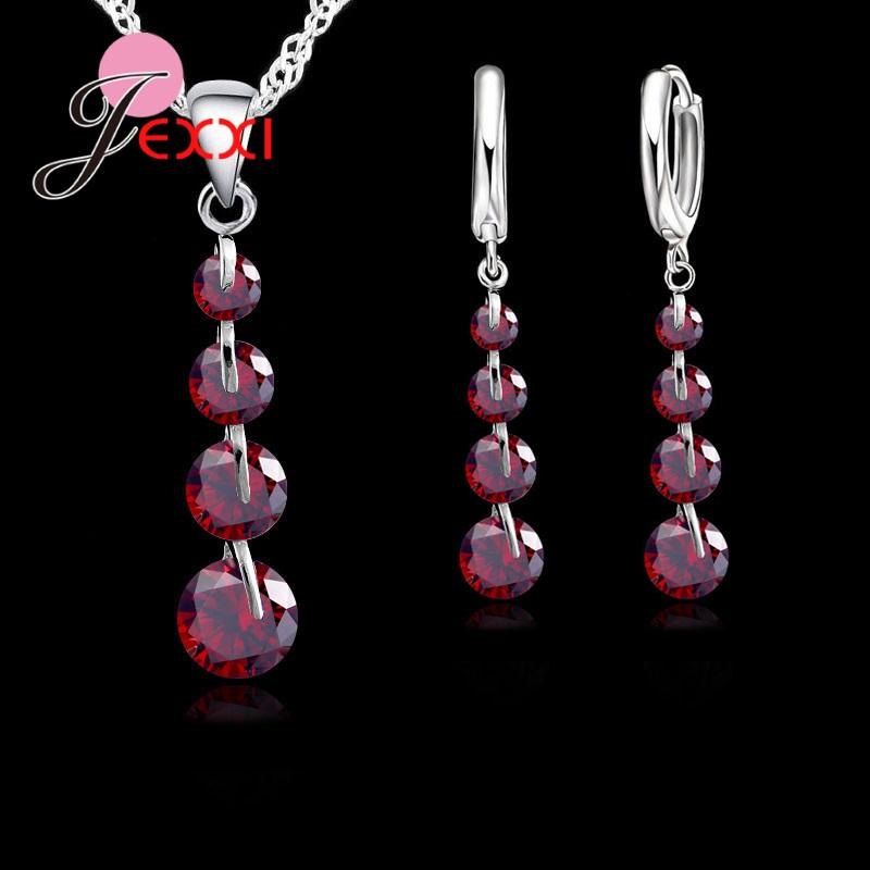 Romantic 925 Sterling Silver Link Chain Crystal Pendant Jewelry Set For Women Choker Wedding Jewelry Set