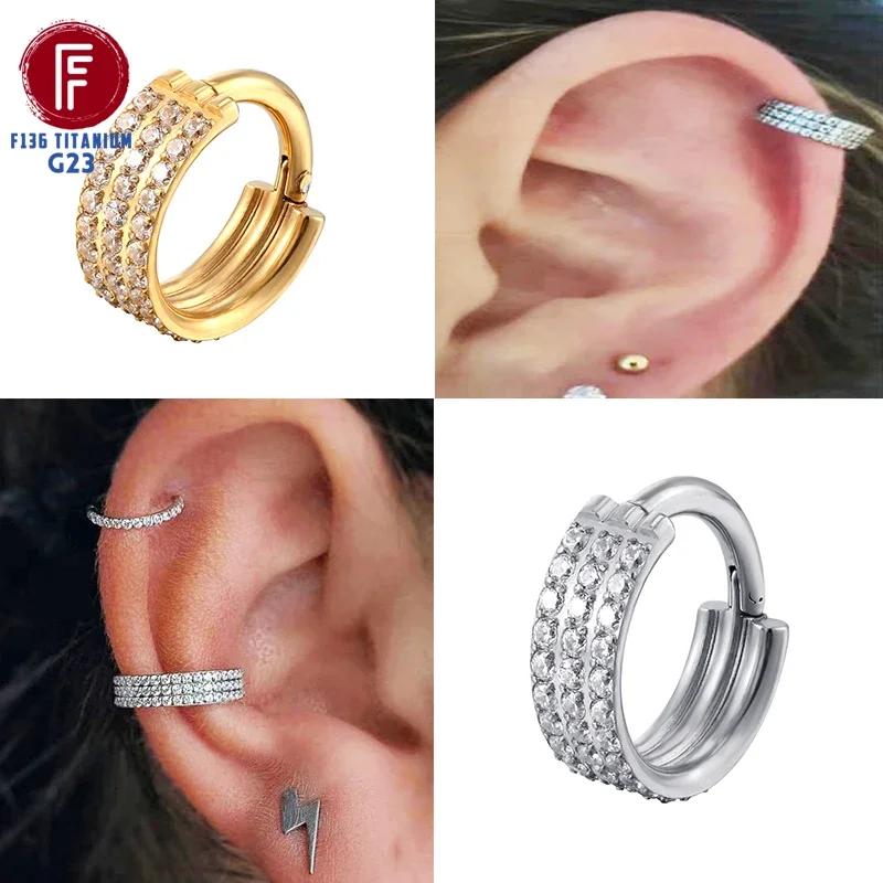G23 Titanium Daith Cartilage Earrings 16G Helix Nose Septum Piercing Conch Hinged Clicker Body Jewelry Ear Ring Zircon