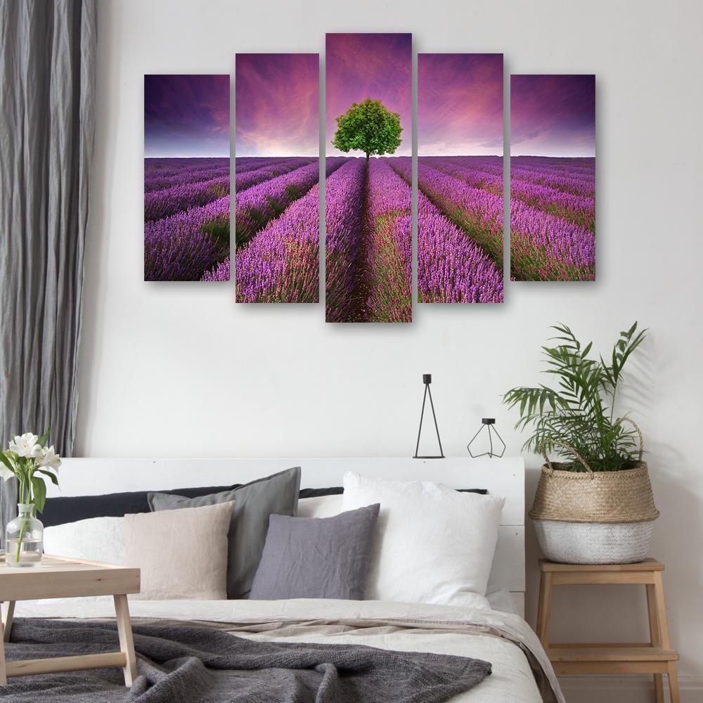 Five Piece Picture Canvas Print Flower Meadow Lavender Landscape