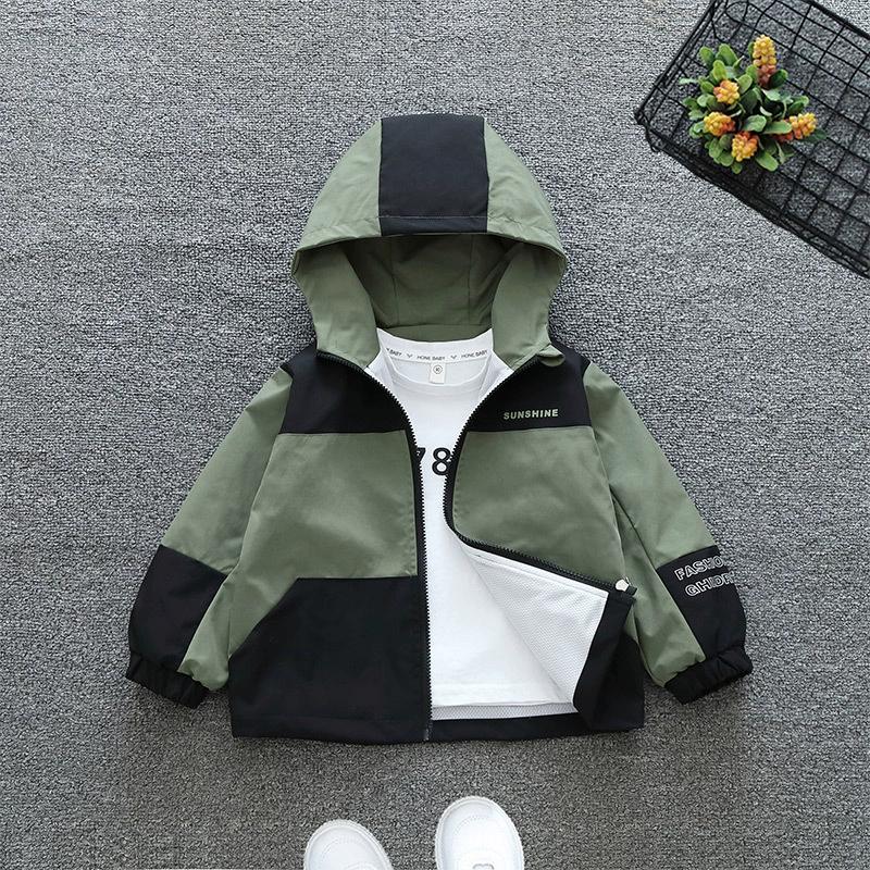 Spring Boys Jacket Letter Fashion Print Windbreaker Hooded Zipper Autumn Girls Coat Birthday Gift 2-12 Years Kids Clothes