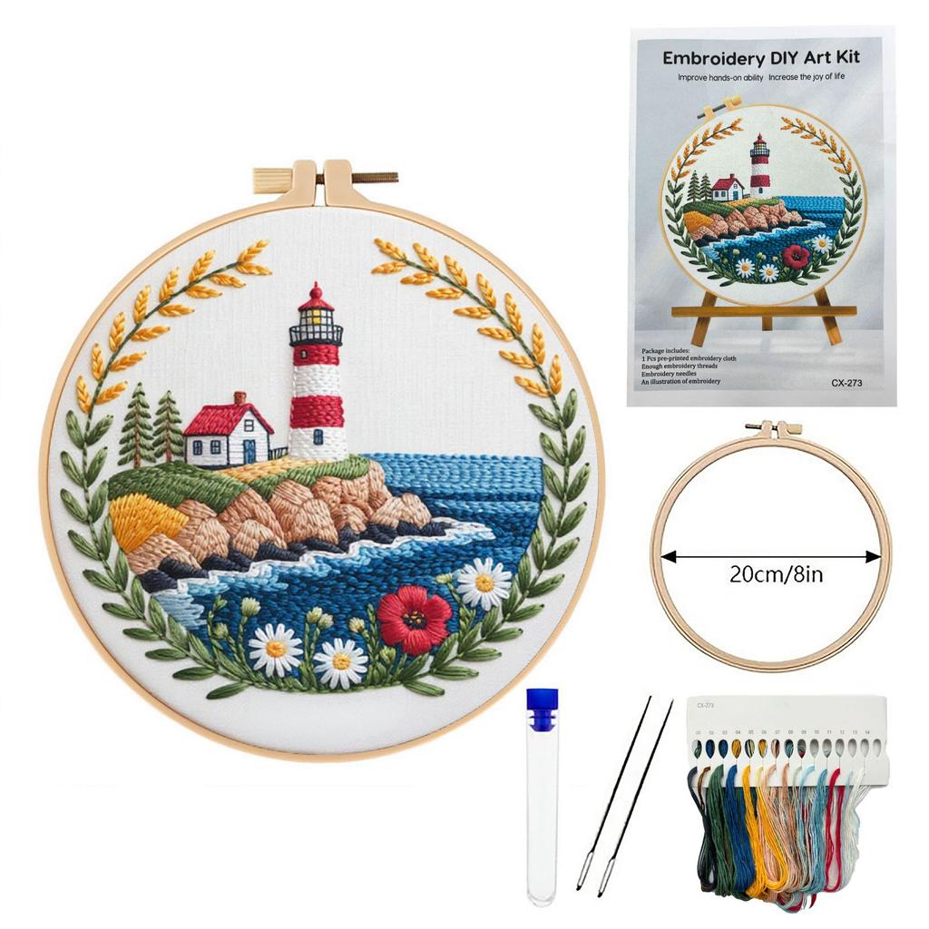 1set Christmas Cozy Cottage Kit DIY Embroidery Materials and Tools Suitable for Beginners, Stitching Tutorial, Hand Embroidery Fabric Material Set