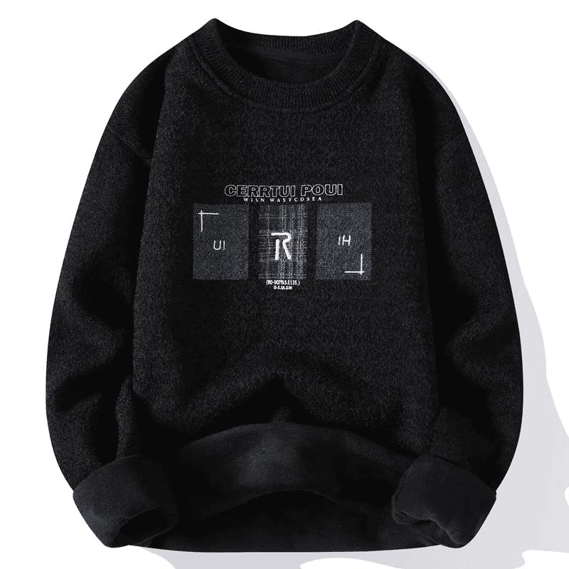 

Мужской флисовый свитер Утепленный пуловер на флисовой подкладке Осень Зима С круглым вырезом Джемперы Модный трикотаж XXXXXL чёрный