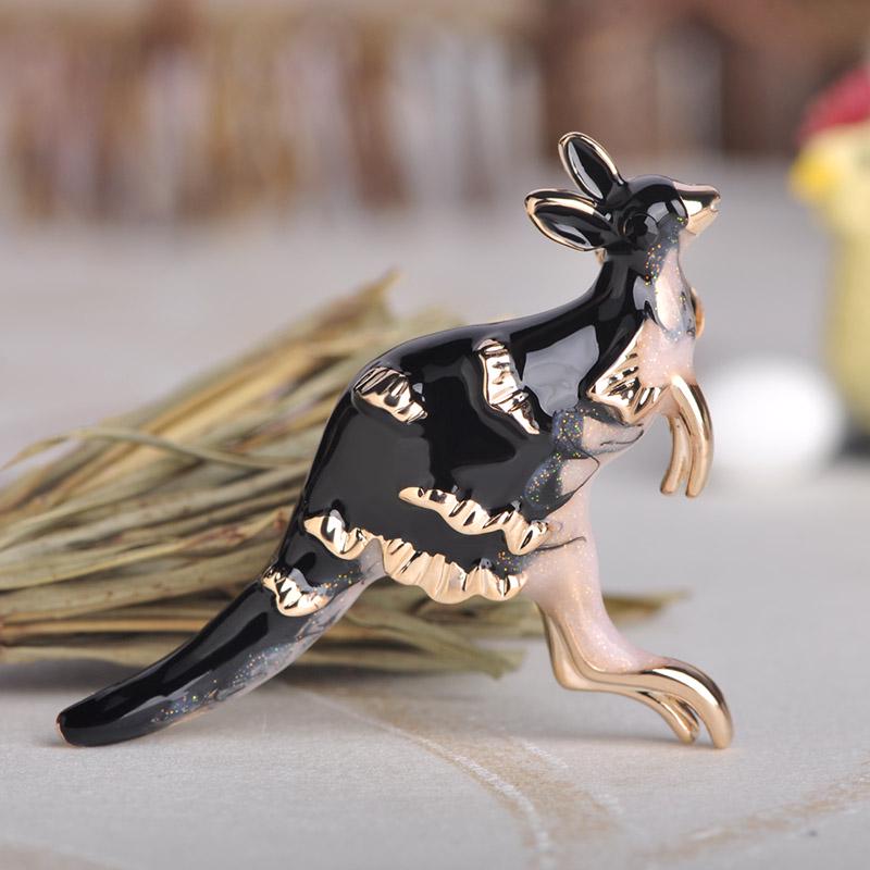 Blucome Vivid Kangaroo Shape Black Enamel Brooch For Women Boy Hat Suit Corsage Sweater Pin Clip
