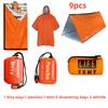 9Pcs Emergency Survival Kit Includes Thermal Bivvy Bag, Poncho, Tent, Whistles & Storage Bags. Heat-Retaining Design For Camping