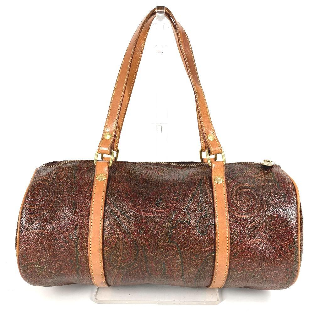 ETRO Paisley Pattern Bag Cylindrical Hand Bag PVC/Leather Brown