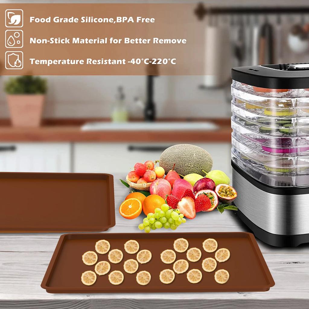 4Pcs / 6Pcs Silicone Dehydrator Mats with Raised Edge Non Stick Silicone Tray Liner 13.8×13.8 Inch Silicone Dehydrator Sheets