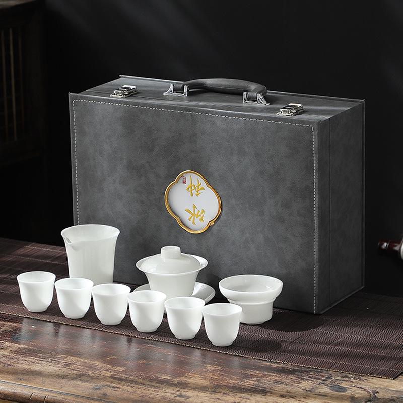 

Ceramic suet jade ice seed jade porcelain kung fu tea set business festival high-end gifts