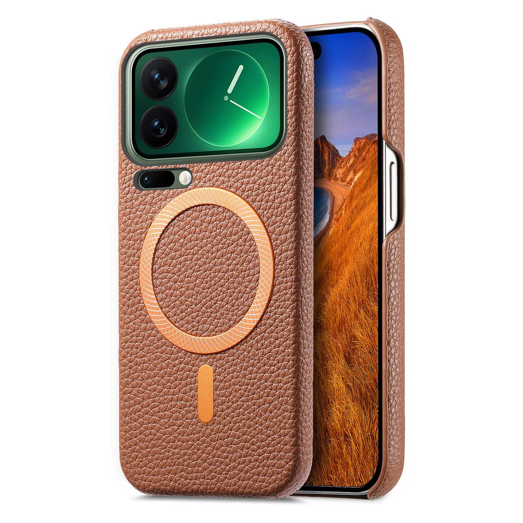 Business Lychee Grain Leather Magnetic Phone Case for Xiaomi 17 Pro 15 Pro Max 15 Ultra Wireless Charging Shockproof Slim Cover