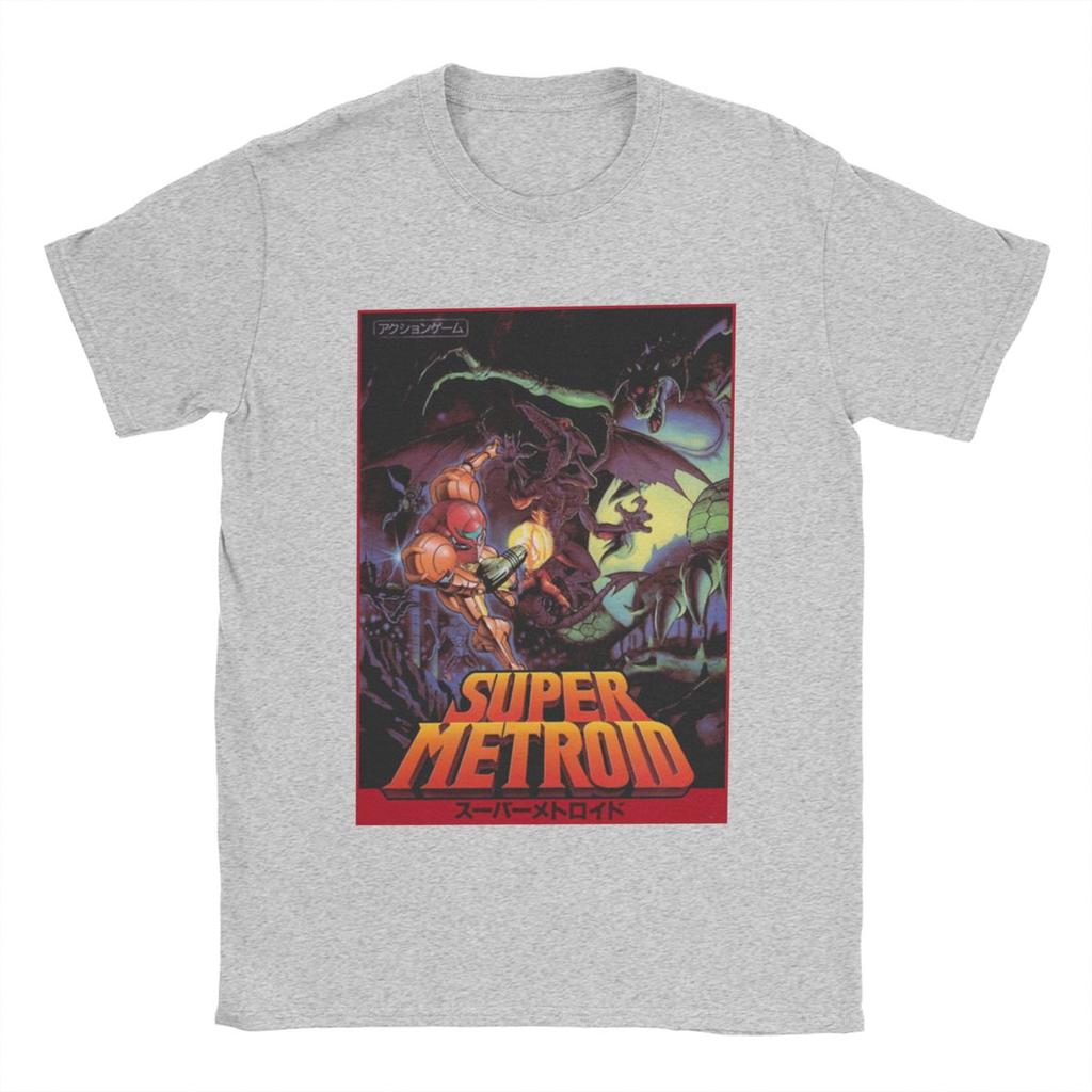 Super Metroid T-Shirt Herren Baumwolle Vintage T-Shirts Rundhals Spiel-Tees Kurzarm-Tops Klassisch