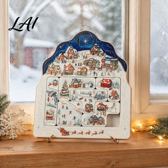 Christmas Puzzle Ornament Advent Calendar Wooden Countdown Home Decor Xmas for Table Mantel Holiday Commemorative Gifts
