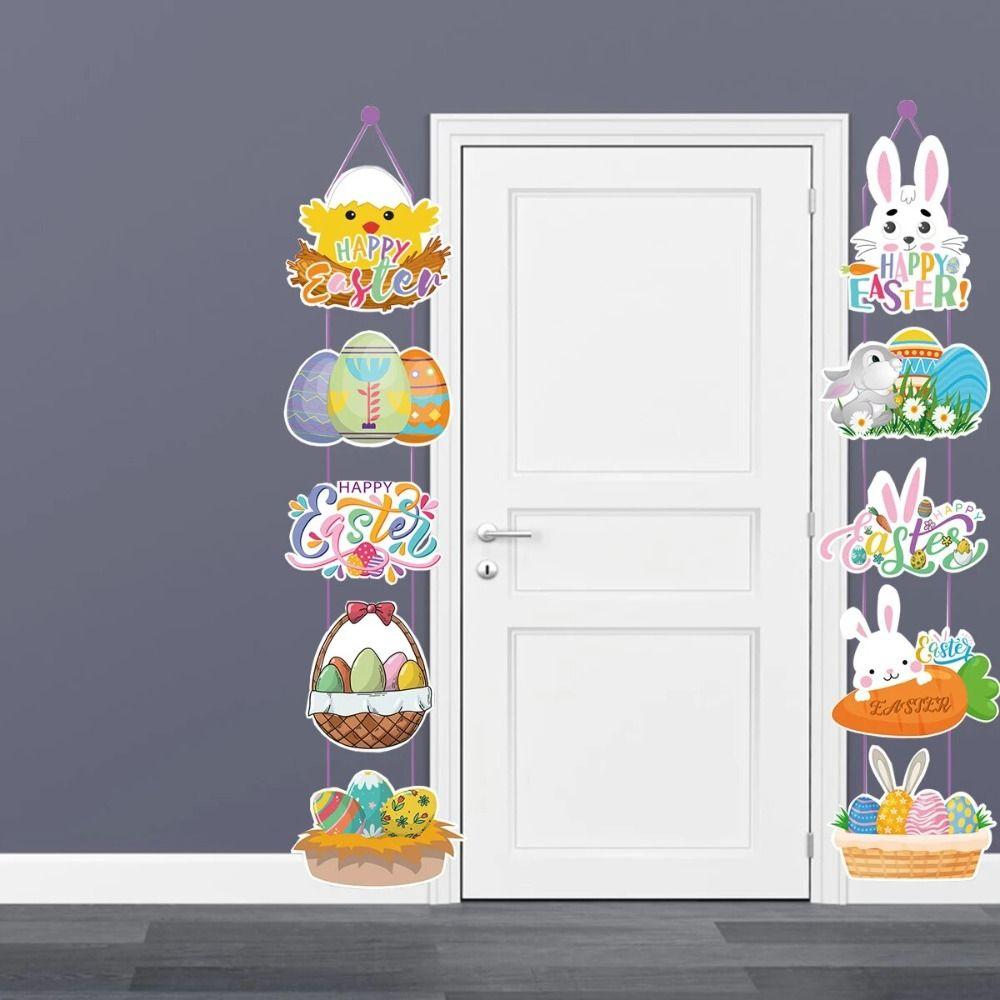 10Pcs/set Carrot Pattern Easter Door Pendant Bunny Paper Door Hanging  Easter Party