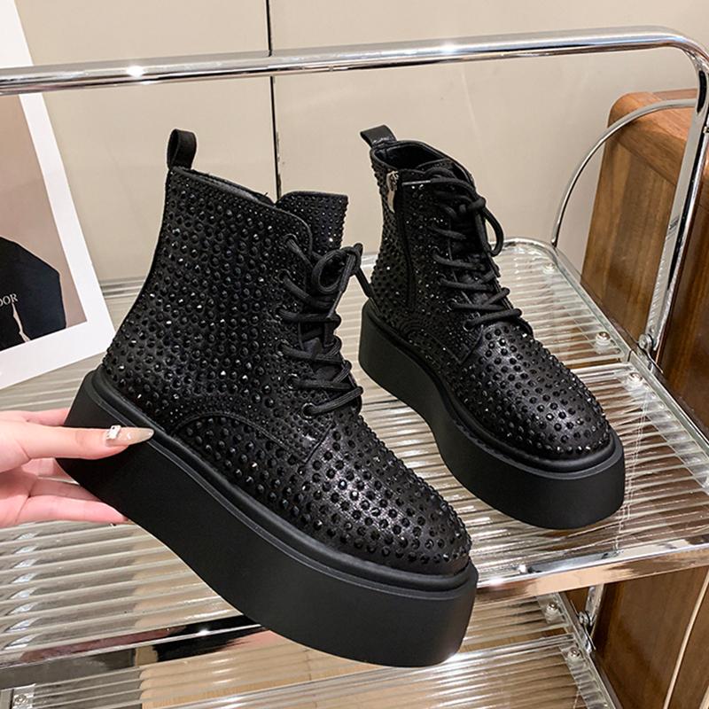 

Женские ботильоны на платформе с кристаллами, роскошные туфли, модные брендовые ботинки-челси на молнии, повседневные ботинки для ходьбы, женские ботинки 40