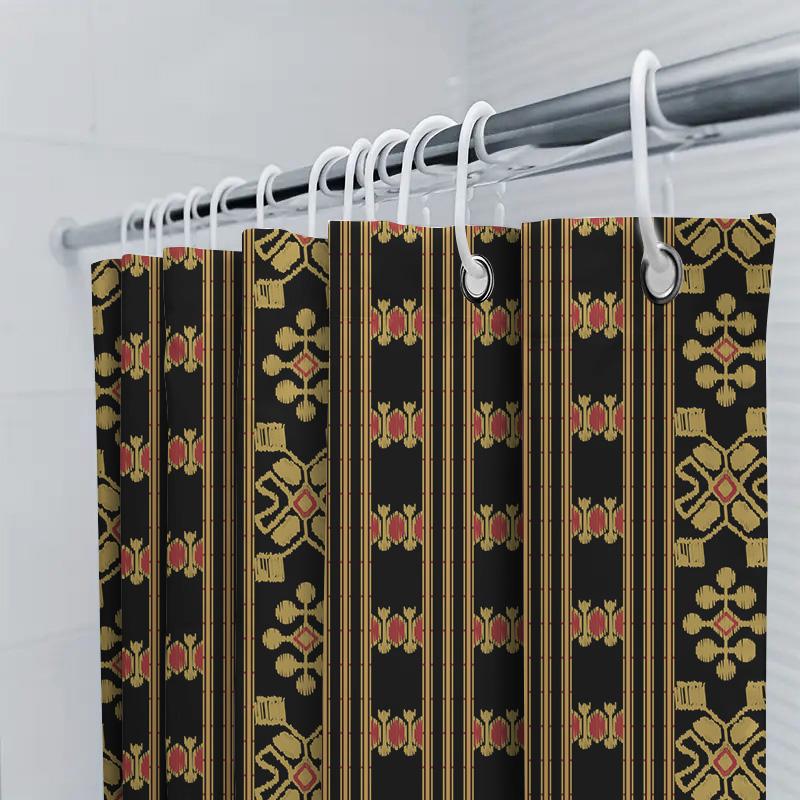 Black Gold Baroque Print Shower Curtain For Home Decor Bathroom Decor
