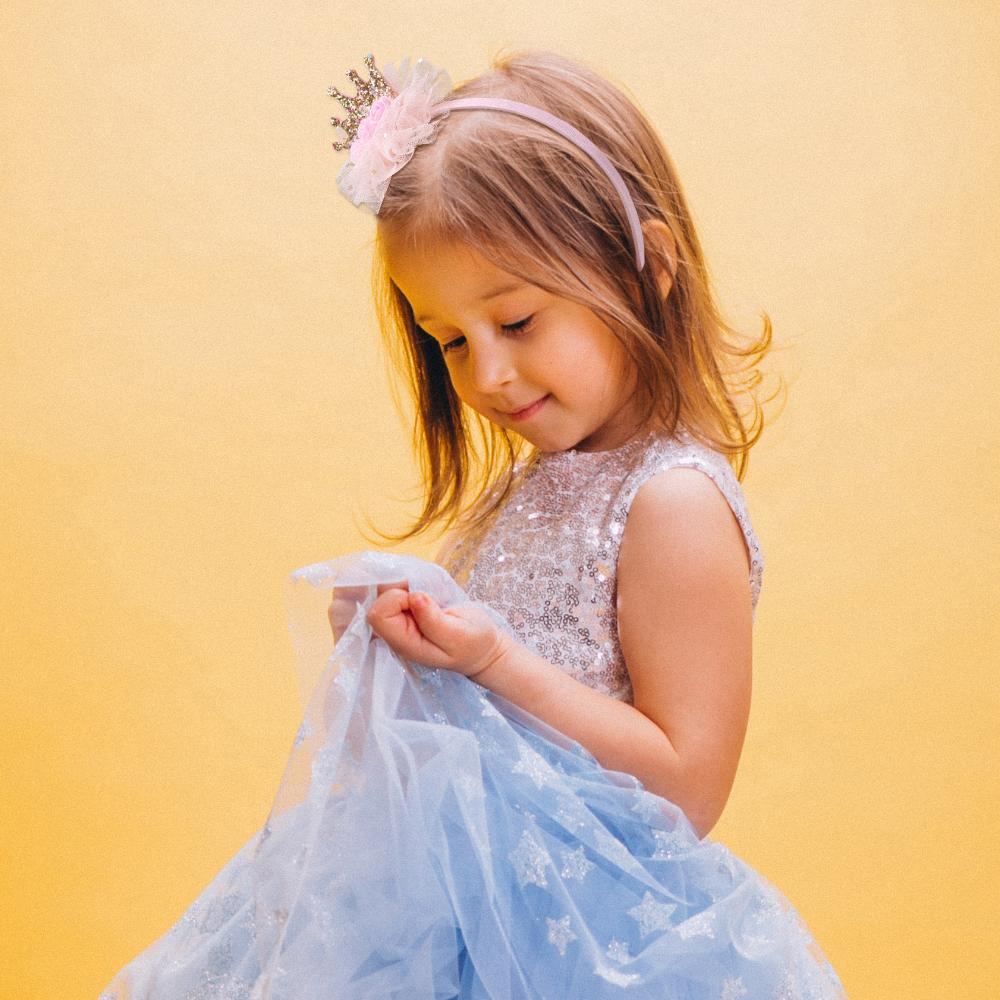 1pc Pink Mesh Gold Crown Headband with 3 Pink Flowers, Lovely Cute Shiny Birthday Crown Tiara for Girls, Kids Hairband