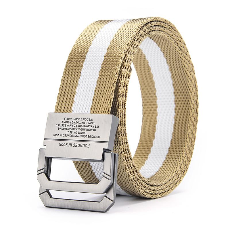 Men's Belt Trend Double Loop Buckle Canvas Belt Women's Belt with Cargo Pants Jeans Belt Outdoor Sports Belt No Perforated Belts