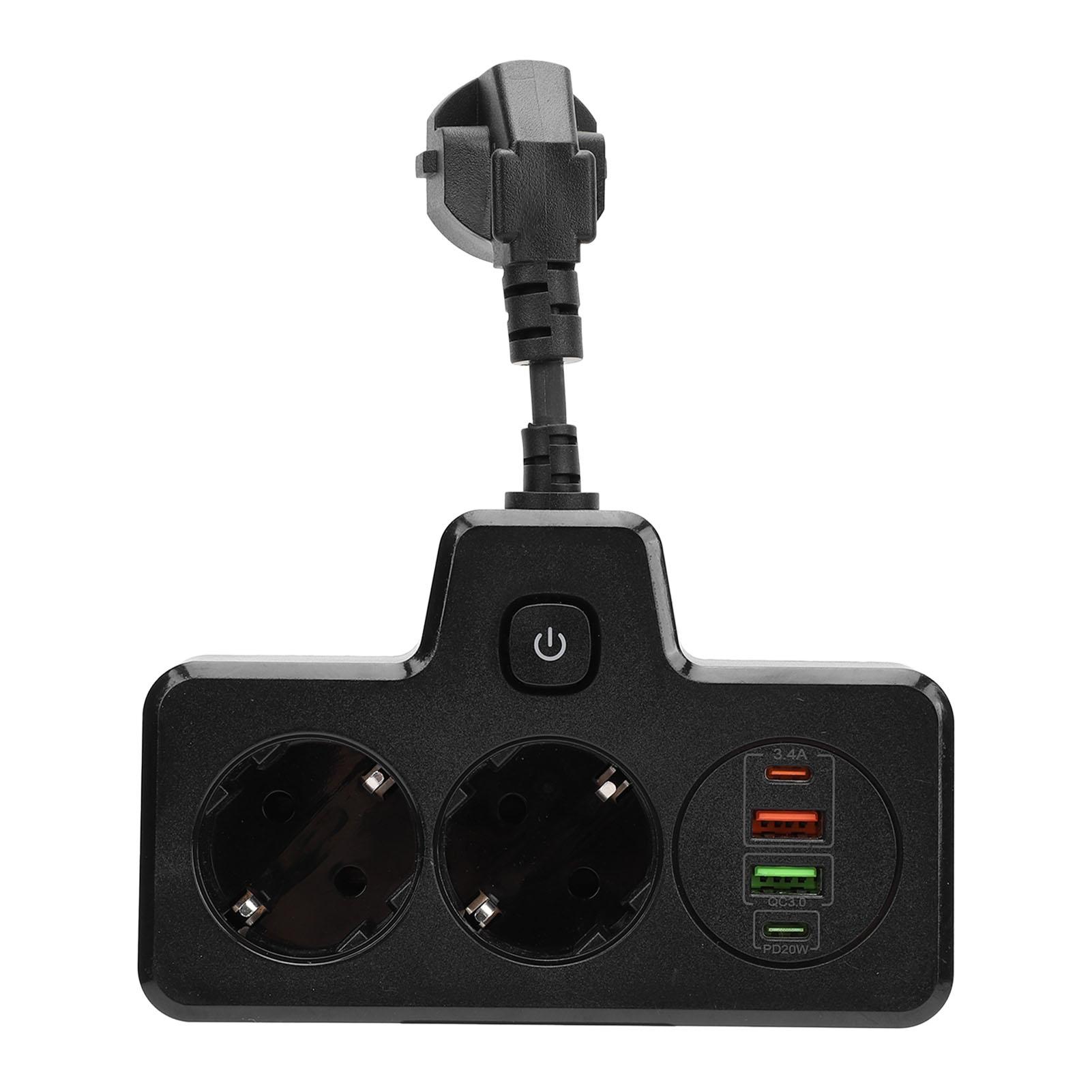 

Багаторазова розетка з вимикачем Вихід 2-гніздовий адаптер з 2 USB 2 Type C 6 в 1 Розподіл чорний