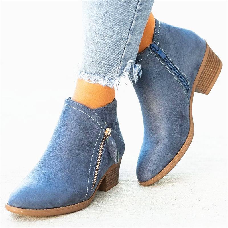Gyh Women Side Zipper Boots Fashion Suede Low Heel Shoes Women Short Boots Square Heels Casual Ankle Boots Plus Size Botas Mujer