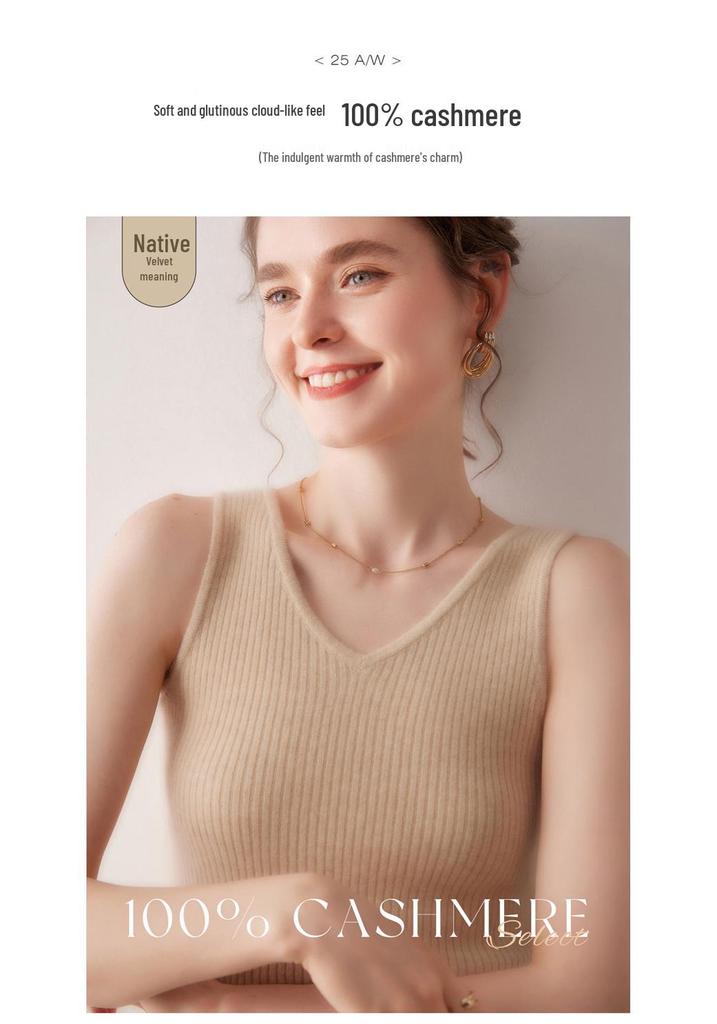 Women's 100% Pure Cashmere Striped Slim-Fit V-Neck Sleeveless Knit Vest