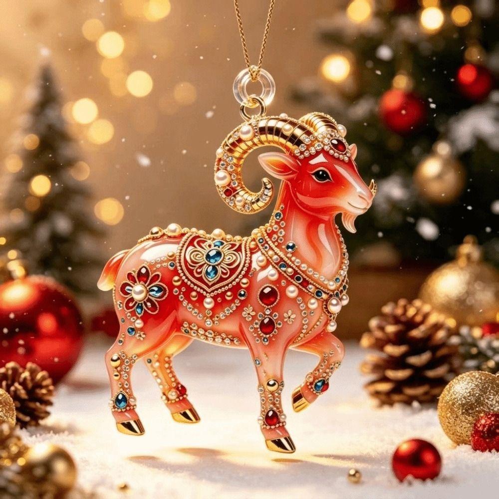 Shining Goat Hanging Ornament 2D Flat Animal Hanging Decoration  Holiday Party Decor