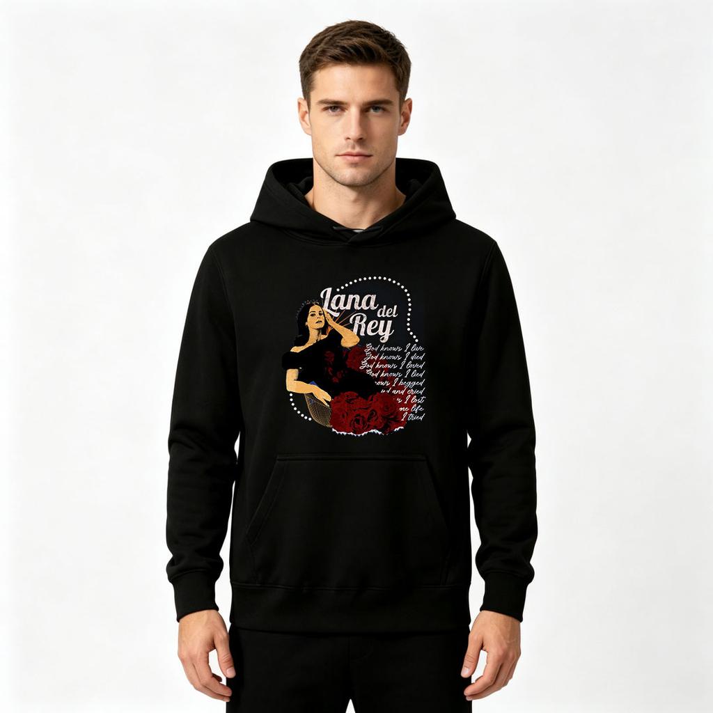 Men's Printed Pullover Hoodie Retro Art Figure Rose Pattern Casual Long Sleeve Hooded Sweatshirt