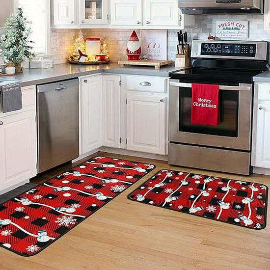 Cross-Border Christmas Holiday Two-Piece Kitchen Mat Set - Oil-Absorbing, Dirt-Resistant