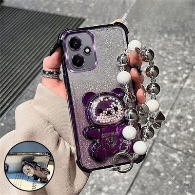 Luxus Masni Szíj Medve Telefon Tartó Tok Honor 400 Pro Smart 200 Lite 300 100 90 80 70 60 50-hez Csillogó Ütésálló Állványos Borító