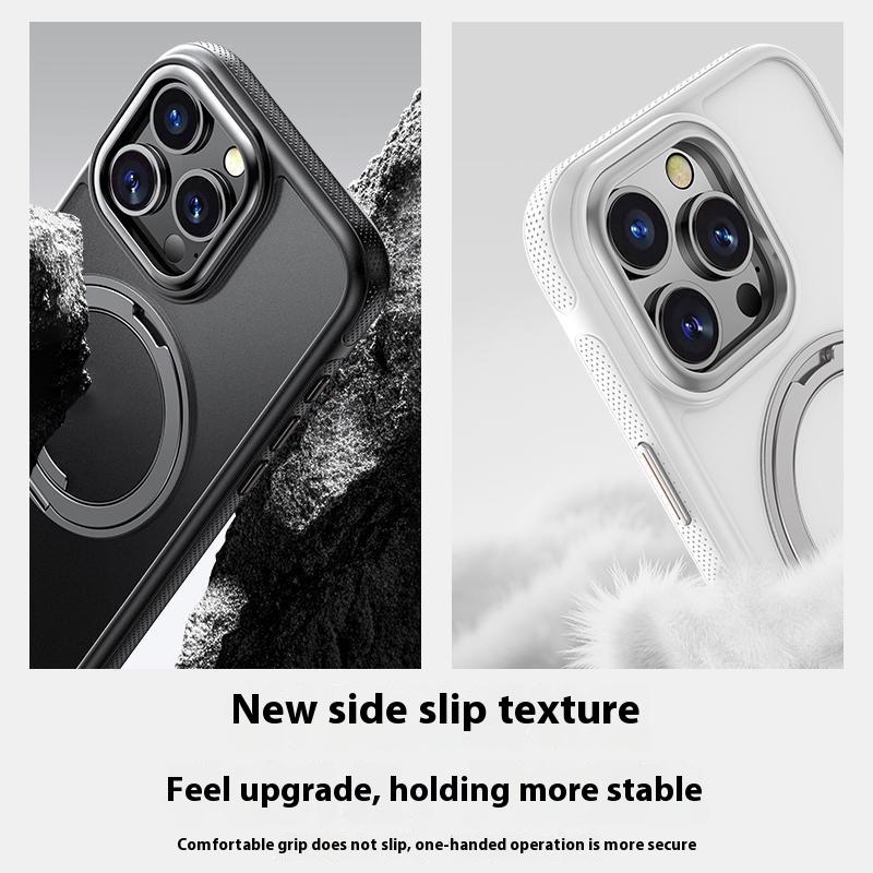 For iPhone 16 Pro Max Magnetic Case Rotating Gear Pivot Kickstand PC+TPU Phone Back Cover