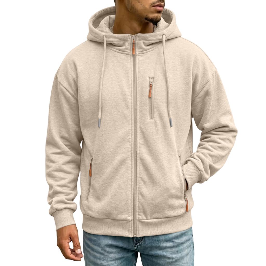 Men's Casual -Lined Hooded Zip-Up Sweatshirt with Pockets Long Sleeve Athletic Jacket