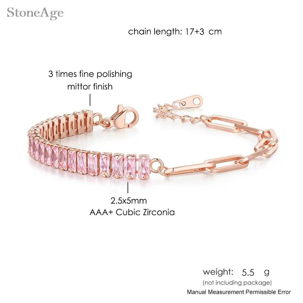 

Теннисные браслеты с розовыми кристаллами для женщин, женские трендовые романтические блестящие циркониевые регулируемые складные цепочки с пряжкой, ювелирные изделия на руки