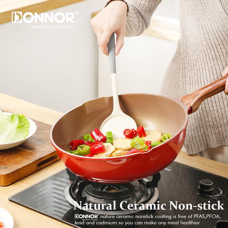DONNOR Nonstick Ceramic Saute Pan with lid 12 Inch Anti-scalding Handle Cooker 5QT Capacity for Natural Gas / induction Cooker