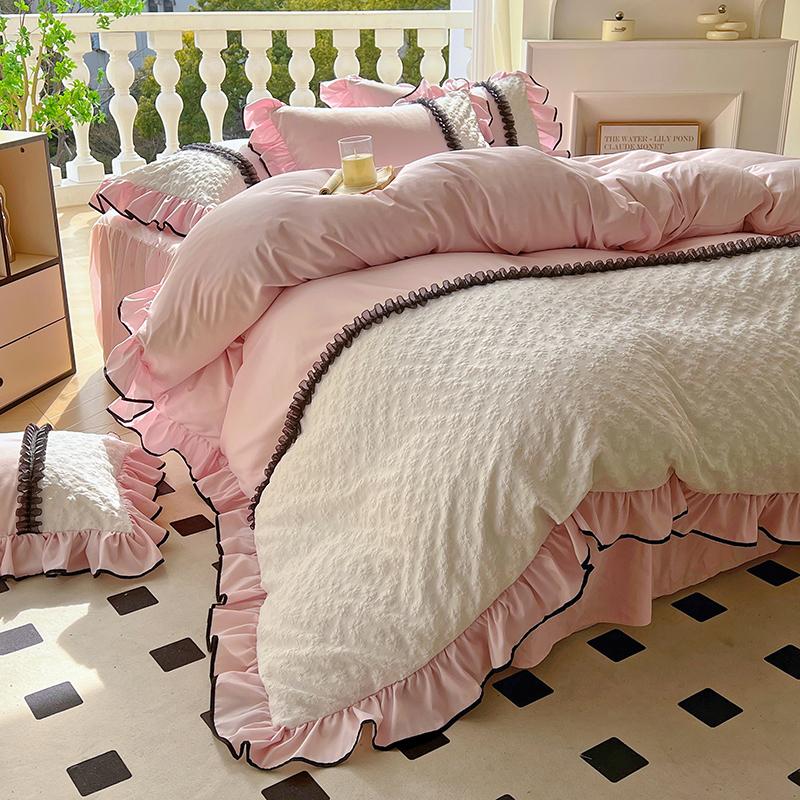 

Комплекты постельного белья в стиле принцессы, размеры queen, пододеяльник, приятный для кожи, стереоскопическое ощущение, юбка для кровати с двойной прострочкой для сна нагишом 1.5m 4pcs 1.8x2.2&set