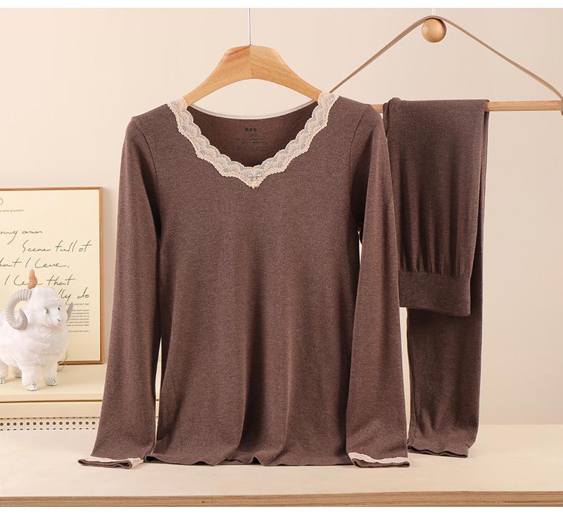 2025 Women's Seamless V-neck Body Shaping Thermal Underwear Set for Autumn/Winter