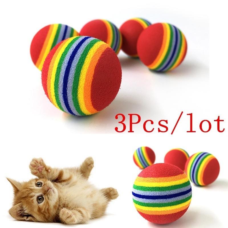 3 Stück /Set Bunte Haustier Katze Kätzchen Weicher Schaumstoff Regenbogen Spielbälle Lustige Aktivitätsspielzeuge