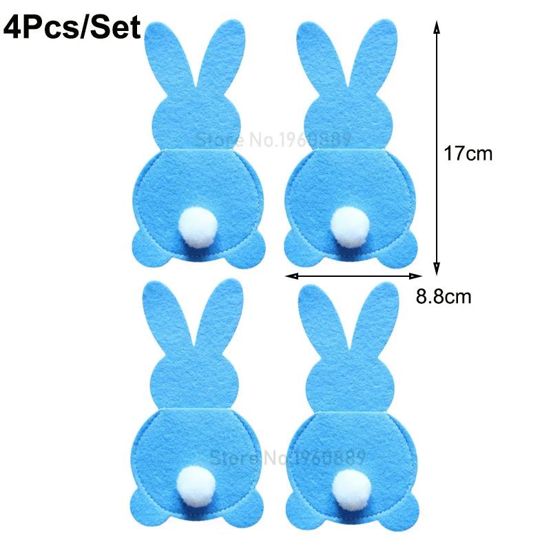 

4Pcs Rabbit Cutlery Holder Bag Easter Bunny Cutlery Cover Knife Fork Bags Happy Easter Party Decoration Tableware Accessories