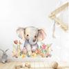 Cute Watercolor Baby Elephant with Flowers Wall Stickers, Ins Style Self-Adhesive Decor for Kids Room Wall Decoration