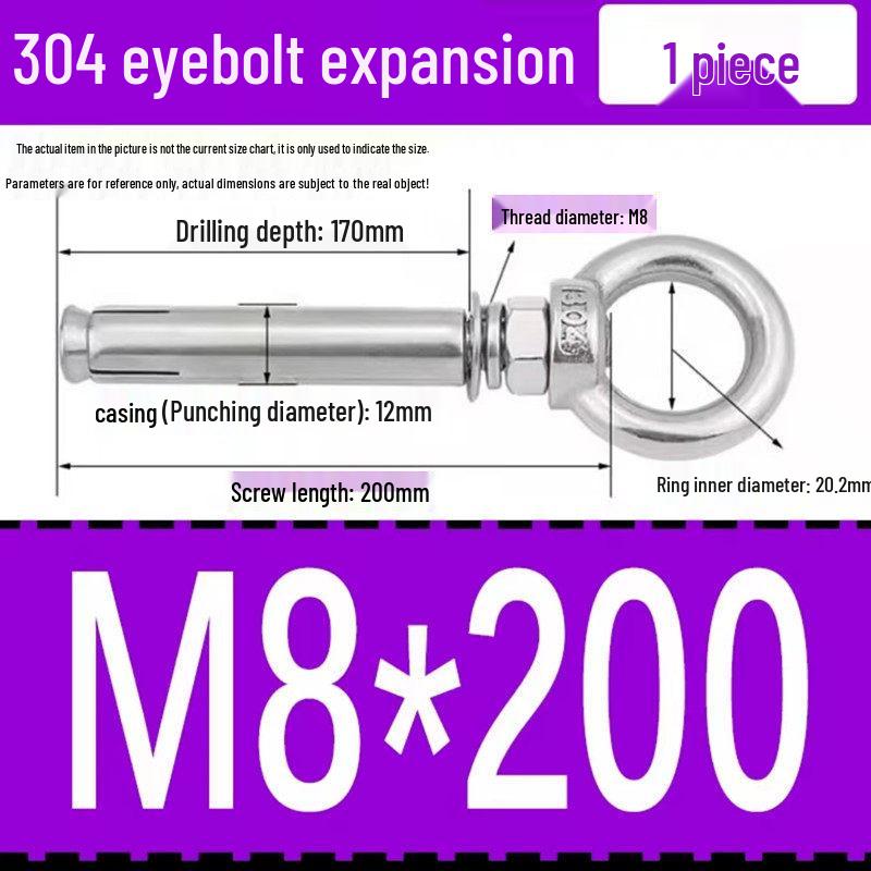 304 Stainless Steel Expansion Bolt with Ring Hook, M6/M8/M10/M12.