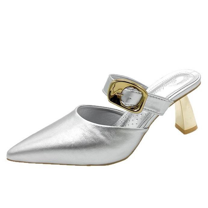 Slippers thin heel sandals pointed head sexy high heel 2025 women's French Mueller temperament spring and summer bag head new half slippers