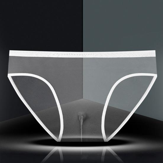 Men Briefs Mid-rise Perspective Thin Underwear with Separate Pouches Solid Color Soft Texture Breathable Elastic Panties