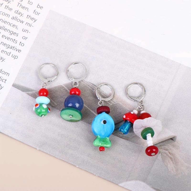 Asymmetric Handmade Geometric Candy Beads Ins Drop Earrings Women Dopamine Colorful Metal Earrings Gift