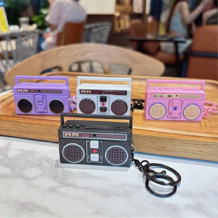 Vintage Tape Recorder Keychain Small Recording Music Box Pendant Keyring Backpack Ornament for Birthday Couple Present