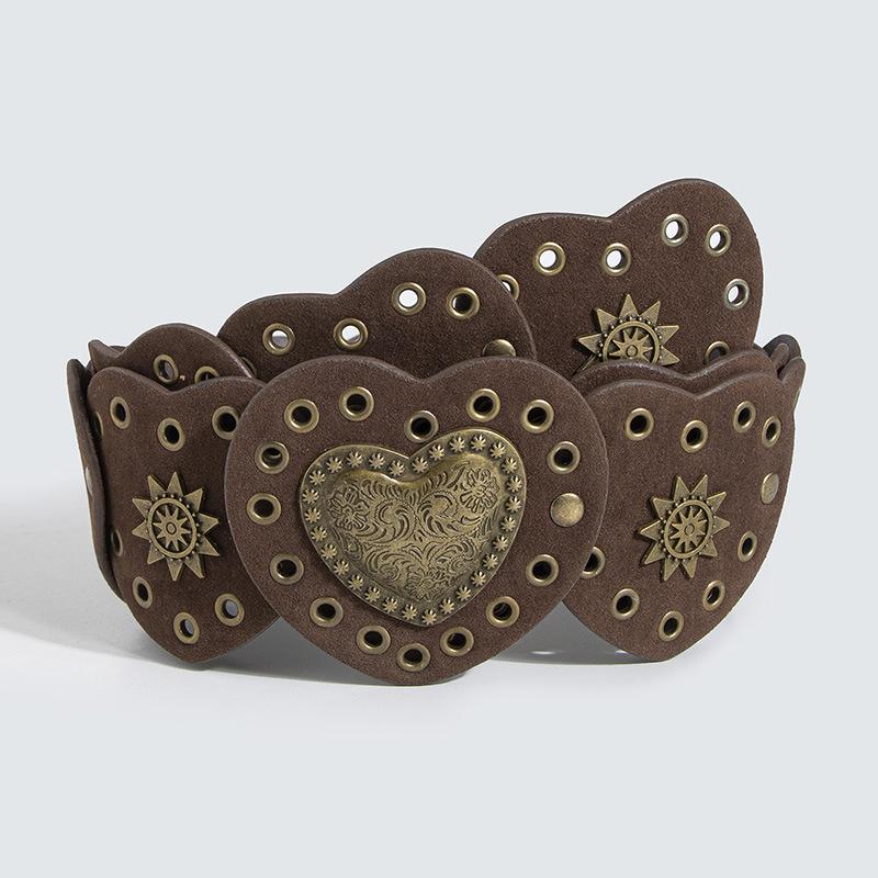 Wasteland Style Retro Love Suede Rivet Accessories Air-eye Punk Handsome Hot Girl Western Style Heavy Industry Wide Belt