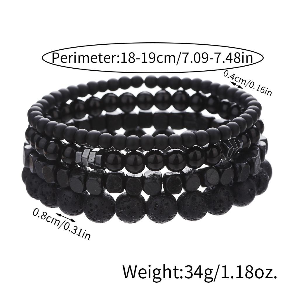 Cross Men's Multi-layer Bracelet Set: Black Gallstone, Volcanic Stone, Wood Beads. Elastic Jewelry.