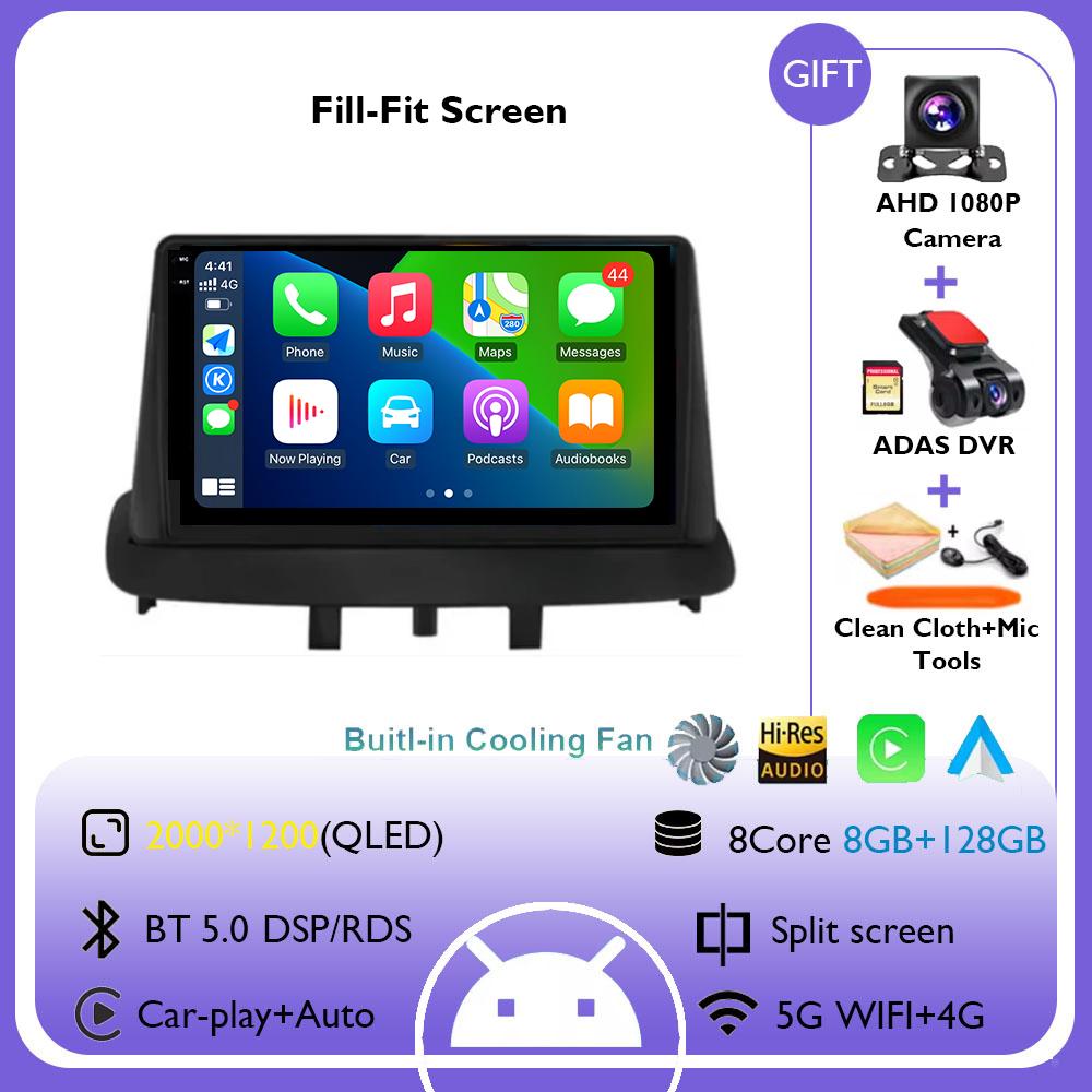 For Renault Megane 3 Fluence Samsung SM3 2008 - 2014 9“ Android 14 Carplay Car Radio Navigation GPS Multimedia Player wifi+4G BT
