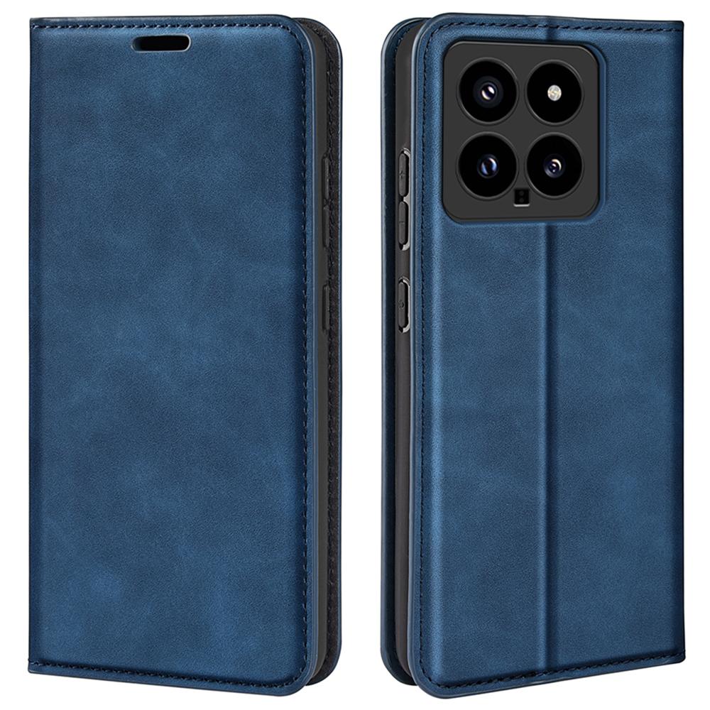 

For Xiaomi 14 Case Skin-touch Phone Leather Cover with Wallet Stand Blue
