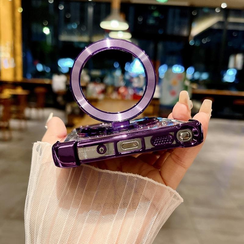 A 16 15 35 55 54 34 14 Luxury Plating Holder Case For Samsung Galaxy A55 A35 A25 A15 A16 A36 A54 A34 A14 5g Silicone Stand Cover