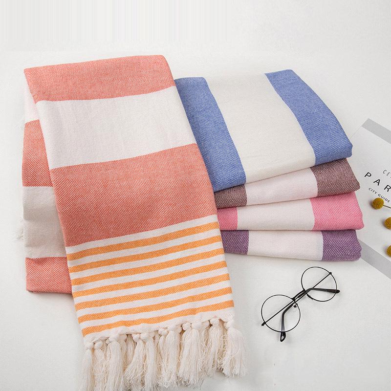 Turkish Stripe Polyester Cotton Tassel Bath and Beach Towel