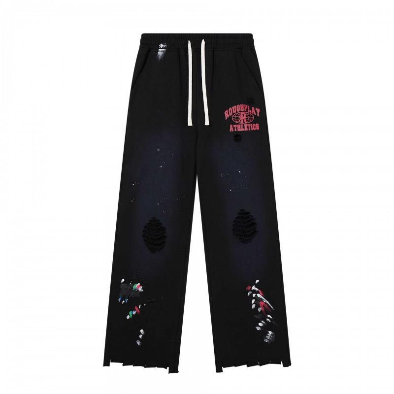 Roughplay Streetwear Pants Mens Loose Fit Distressed Washed Drawstring Trousers