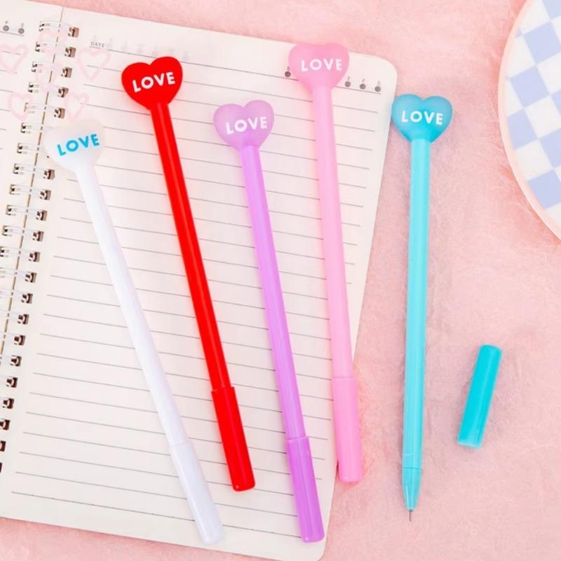 1pc Heart Shaped Gel Pens Teachers Gifts Cartoon Signature Pen Cute Gel Pen School Writing Pens Stationery Back To School Season